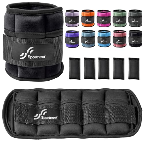 Sportneer Adjustable Ankle Weights Set - 1 Pair (2-10 lbs) Removable Sandbags for Women & Men, Comfortable Neoprene Leg Weights for Walking, Running, Pilates, Yoga, Home Workout & Physical Therapy - color: Black