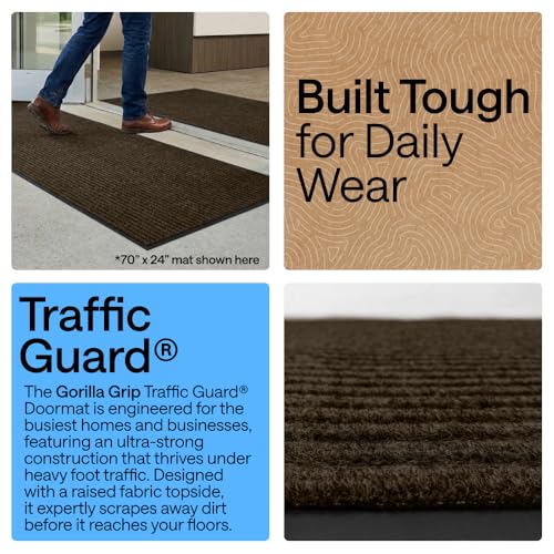 GORILLA GRIP Waterproof Traffic Guard Door Mat, Indoor and Outdoor Heavy Duty Entryway Mats, Strong Backing Commercial Utility Rugs, Office Hallway, Garage and Patio, Low Profile Runner, 29x17, Brown - color: Brown, size: 29" X 17"