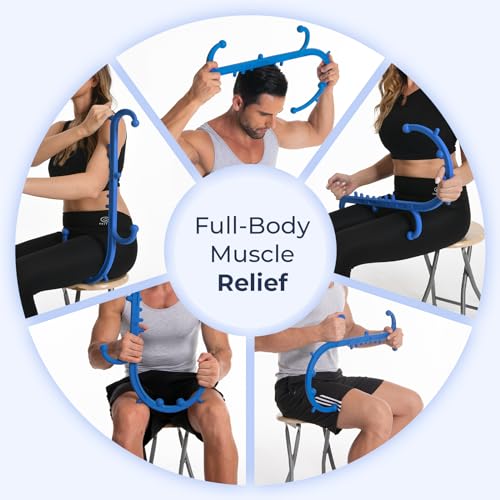 Ranarose Deep Tissue Back & Neck Massager - Back Massager Stick for Pain Relief, Muscle Knot Remover, Trigger Point Massage Tool for Full Body, Shoulders, Legs - Pressure Point Massage Tool (Blue) - color: Blue