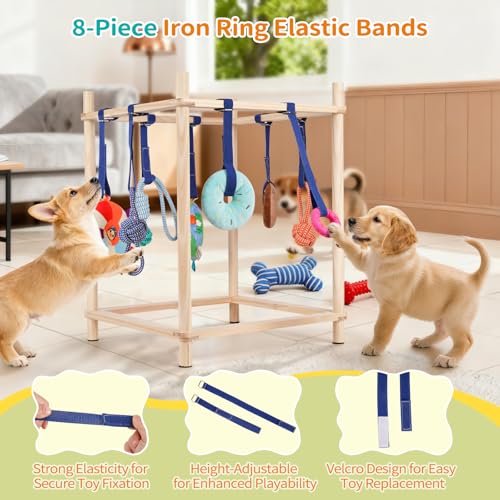 Wooden Puppy Play Gym for Small Dogs, Puppy Jungle Gym with 8 Hanging Toys, Wood Frame Indoor Puppy Gym with Dog Enrichment Toys for Puppies and Small Pets - color: Wood