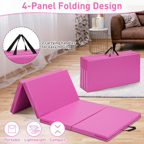 Gymnastics Mat, 3FTx6FT / 4FTx8FT 2" Thick Folding Kids' Gymnastic Tumbling Mat for Home Gym Exercise & Play - color: 3x6FT-Pink