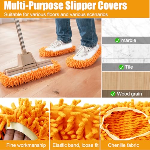 1 Pair Floor Cleaning Mop Slippers Set, Slip On Mopping Accessories for Indoor Household Floor Care and Daily Cleaning Tasks(Orange) - color: Orange