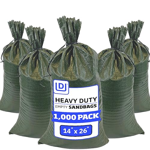 DURASACK Heavy Duty Sandbags with Ties, 14x26, Empty, Green, 1000 Count | Woven Polypropylene Sandbags for Flood Control with 1600 Hours of UV Protection, 50 lbs Capacity - color: Green, size: 1,000 Sandbags
