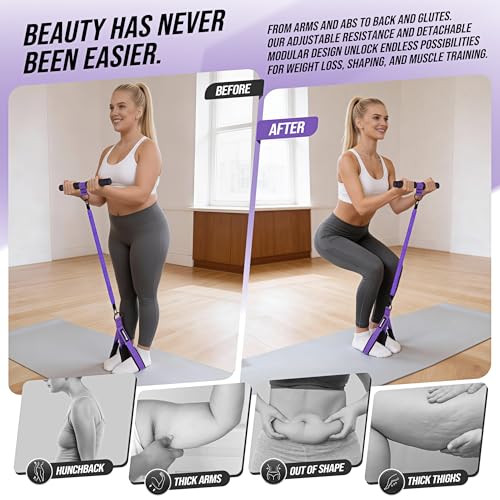 Upgrade Pedal Resistance Band with Handle, Adjustable Tube Foot Pedal Device Puller Exercise Bands, for Abs Arm Leg Waist Workout, Core Pilates, Sit Up Fitness Equipment for Full Body Training - color: 1-Purple