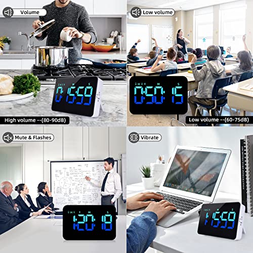 PERSUPER Kitchen Digital Timer, Count Down Up, Rechargeable, Vibration Mode Adjustable Volume and Brightness LED Display, Time Management Cook, Desk, Kids Adults Study Teaching, Kitchen Gadgets Blue - color: Blue
