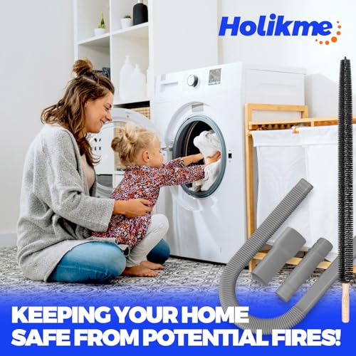 Holikme Dryer Vent Cleaner Kit 2Pack - Lint Vacuum Attachment & Brush | Gray Dryer Vent Vacuum Hose Attachment & Brush Reach Deep Traps - Remove Hidden Lint, Speed Drying & Reduce Fire Risk - color: Gray