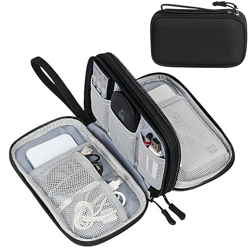 FYY Electronic Organizer, Travel Cable Organizer Bag Pouch Electronic Accessories Carry Case Portable Waterproof Double Layers Storage Bag for Cable, Cord, Charger, Phone, Earphone, Medium, Black | Wrist Strap, Waterproof, Double Layers Portable Electroni
