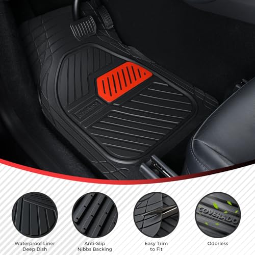 Coverado Car Mats Full Set, All Weather Floor Mats for Cars, Waterproof Deep Dish Automotive Floor Mats with Anti-Slip Backing, Car Floor Mats Universal Trim-to-Fit for Most Cars Trucks, BlackRed - color: Deep-Black&Red
