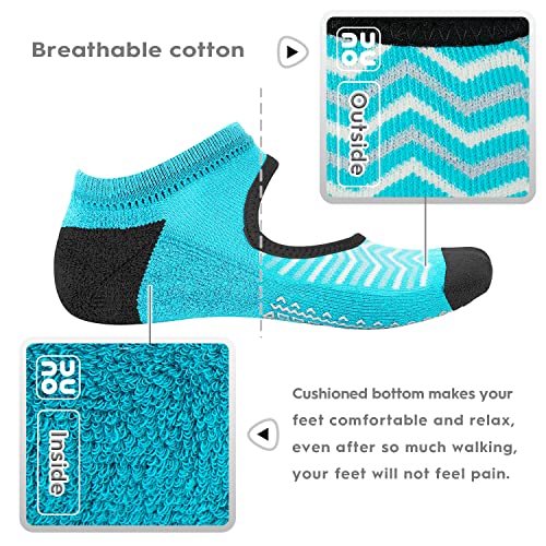 unenow Non Slip Grip Yoga Socks for Women with Cushion for Pilates, Barre, Home - color: Three Pairs Waves-lake Blue/Yellow/Pink