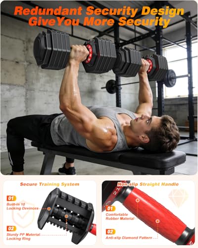 XDDIAS Adjustable Dumbbell Set for Home Gym Workout | 25 to 90 lbs, non-slip knurled grip, compact storage, one-hand adjustable - size: 90LB Pair