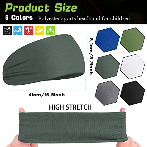 Deekin 6 Pcs Sweatbands for Kids Soccer Headbands Boys for Sports Breathable Sweat Wicking Headband for Kids Athletic Baseball Football Youth 5-15 Years Old - color: Solid Color