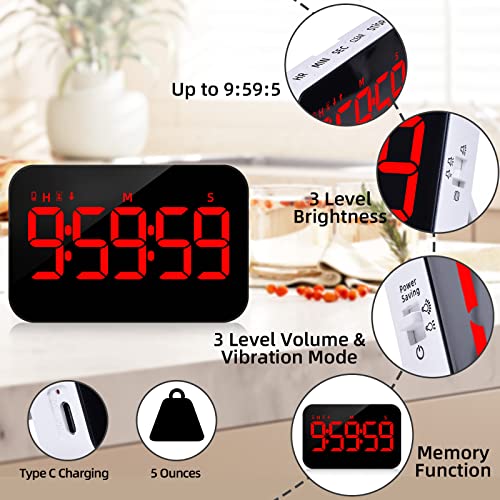 PERSUPER Kitchen Digital Timer, Count Down Up, Rechargeable, Vibration Mode Adjustable Volume and Brightness LED Display, Time Management Cook, Desk, Kids Adults Study Teaching, Kitchen Gadgets RGB - color: .Rgb