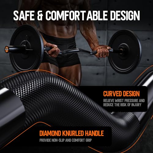 Olympic EZ Curl Barbell Bar, 47" EZ Curl Bar for Weight Lifting, Biceps, triceps, Back/Leg Muscle Group exercise,Chrome Curling Bar for 2 Inch Weight Plates,with 2 Spring Collars - style: 2 inch-Black