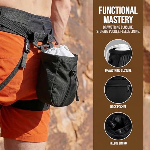 Climbing Chalk Bag for Rock Climbing - with Chalk Ball - Adjustable Black Chalk Bag Bouldering for Rock Climbing Equipment - color: Black