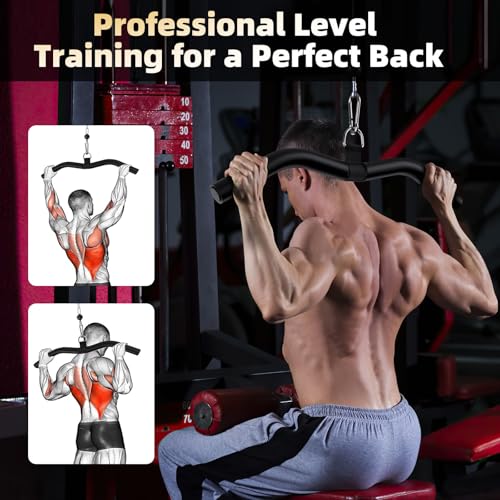 LAT Pulldown Bar Attachments for Pulley Cable Machine, Single D-Handle Tricep Press Down Bar with Rubber Handle, D Handle Cable Accessories for Gym - color: Black-1pc (19in W-Bar)