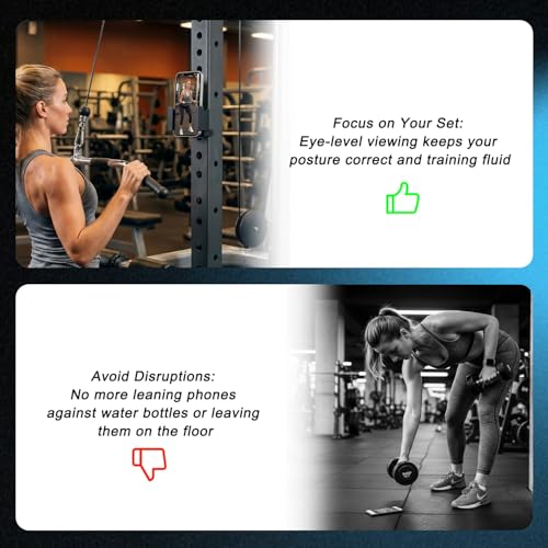 J Bryant Rack Mounted Phone Holder for 2x2 / 3x3 Power Rack & Squat Rack (Sold Separately) Fixed Side Slots & Hook Mount Phone Stand Compatible with 5/8–1 inch Rack Holes