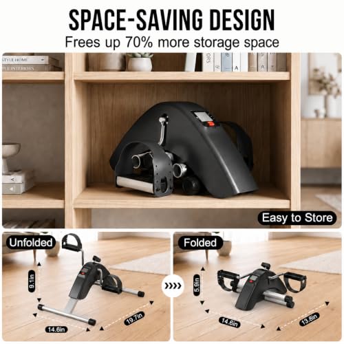 Under Desk Bike Pedal Exerciser for Leg & Arm | Foldable Mini Exercise Bike with LCD Display for Home & Office - color: BLACK