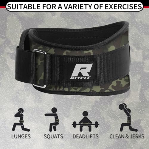 RitFit Weight Lifting Belt - Great for Squats, Lunges, Deadlift, Thrusters - Men and Women - 6 Inch Black/Camouflage - color: Camo, size: S(26"-32")