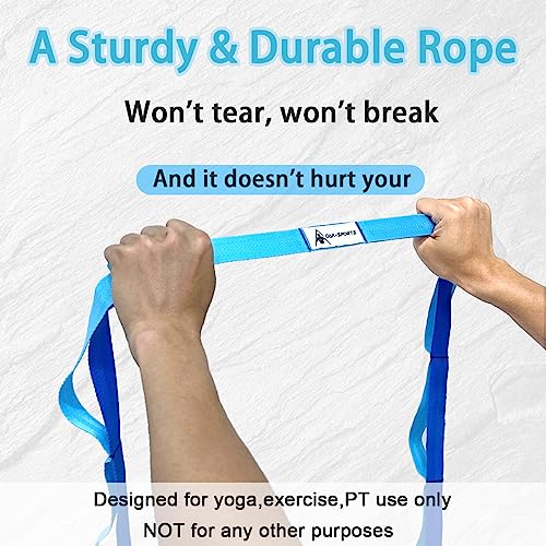 Stretching Strap Yoga Strap with Loops, Stretch Straps for Physical Therapy, Non-Elastic Exercise Strap for Pilates, Dance and Gymnastics with Workout Guide - color: Light Blue