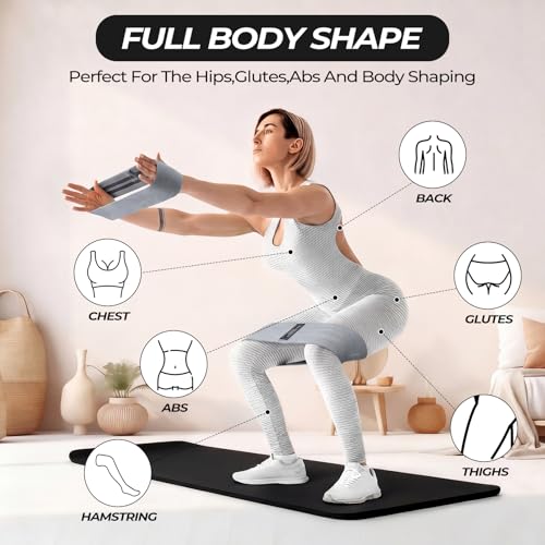 Seenelling 18 Pcs Pilates Ring and Ball Set with Resistance Bands Home Workout Pilates Equipment 11.8 Inch Magic Circle with Padded Handles, Mini Ball for Strength, Toning and Flexibility - color: Grey