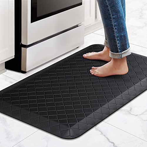 HappyTrends Kitchen Floor Mat - 4/5 Inch Thick Anti-Fatigue Kitchen Rug,Waterproof Non-Slip Kitchen Mats and Rugs Heavy Duty Ergonomic Comfort Rug for Kitchen,Office,Sink,Laundry,(17.3" x 28", Black) - color: Black, size: 28"L x 17.3"W x 0.8"Th