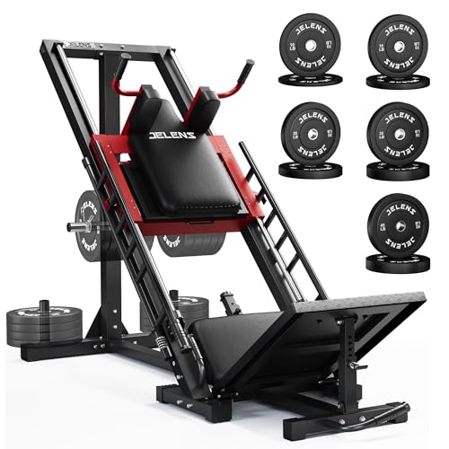 JELENS Leg Press Hack Squat Machine, Leg Machine for Home Gym with Linear Bearing, L11 Professional Adjustable Leg Exercise Machine, Lower Body Workout - color: Red, size: 260LB Black Weights Package