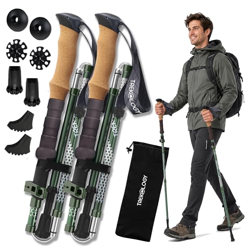 Trekology Trek-Z Collapsible Hiking & Trekking Poles - Balance Support for Seniors, Women, and Men, 2pc Per Set - color: Cork Green, size: 100–120 cm (for Height: 4’11” to 5’10”)