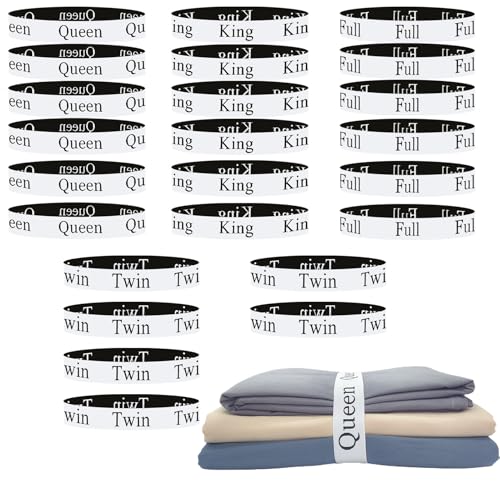 24 Pieces Bed Sheet Organizer Bands, Closet Organization Sheet Straps, Linen Labels Bedding Bands, Elastic Bed Sheet Storage Sheet Keepers （6PcsQueen 6PcsKing 6PcsTwin 6PcsFull） - color: White, size: 24PCs (6 Queen & 6 King & 6 Twin & 6 Full)