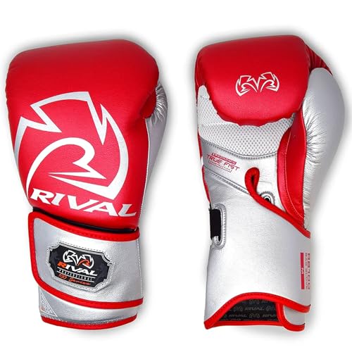 RIVAL Boxing RB100 Professional Bag Gloves, 6mm of D30 Padding, Handcrafted Microfiber, Innovative Wrist Lock 3 System - color: Red/Silver, size: X-Large