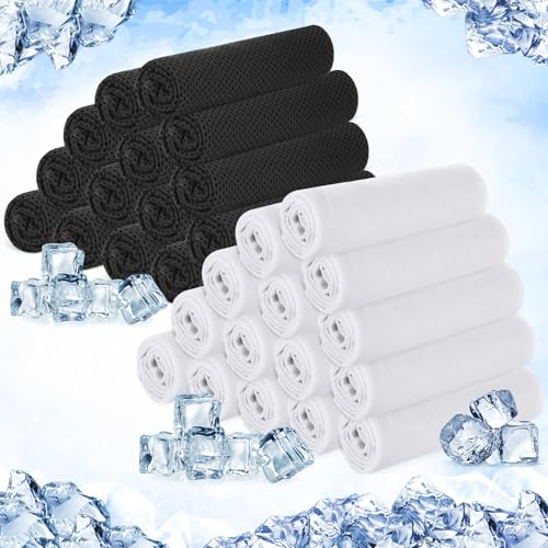 Hosuly 30 Pack Cooling Towels, 40"x12" Ice Breathable Soft Chilly Sweat Rag Microfiber Workout Rags for Gym Cooling Towels for Neck and Face for Yoga Golf Sport Running - color: Black, White
