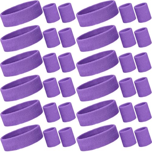 Bememo 36 Pcs Neon Sweatbands Set Soccer Party Favors Cotton Headbands Wristband Sweat Bands Soccer Mom Essentials for Football Fans Sporting Events 80 90s Glow Party - color: Purple, size: Small