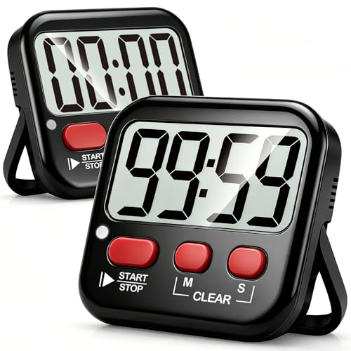 Antonki 2 Pack Digital Timer for Kids, Magnetic Countdown Kitchen Timers for Cooking, Egg, Classroom, Teacher, Exercise, Study, Oven - Battery Included - color: New Black