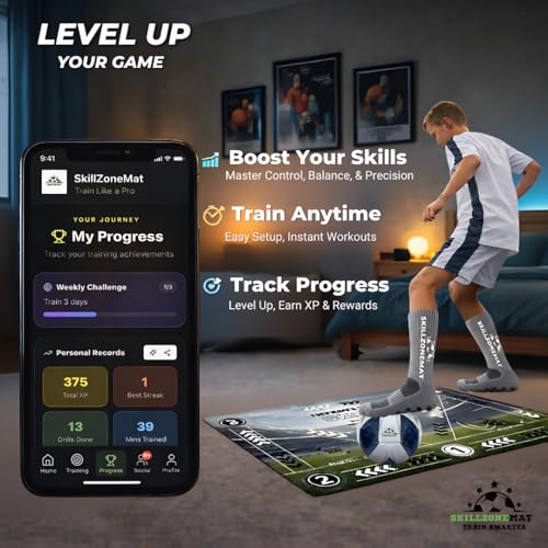 SkillZone Soccer Training Mat with Soccer Ball – Dribbling & Footwork Trainer | Indoor/Outdoor Soccer Training Kit with Interactive Video Hub, Grip Socks & Carry Bag | Control & Agility Practice - color: Galaxy Dribble - Match Kit