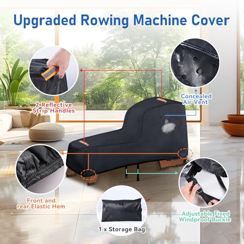 Rowing Machine Cover,420D Heavy Duty Rower Outdoor Covers,Outdoor Protective Cover for Concept 2 Fitness Equipment,with Waterproof Strip,Windproof Buckle,2 Handles,Accessories Fit for Concept 2 Rower