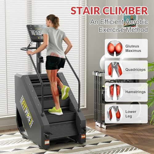 Fitvids Stair Stepper Machine, Commercial Grade Stair Climber with 15 Resistance Levels, Continuous Stair Stepping Machine for Cardio and Lower Body Workouts, LED Screen, Exercise Machine for Home Gym - color: Black