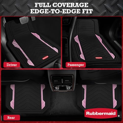 Rubbermaid Car Floor Mat, Heavy Duty All-Weather Car Mats Full Set with Dual-Tone Pink Aluminum Inserts – Universal Fit, Anti-Slip Backing, Trim-to-Fit for Most SUV, Sedan, Van - color: Pink