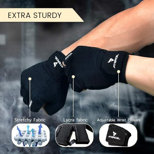 ATERCEL Workout Gloves for Men and Women, Exercise Gloves for Weight Lifting, Cycling, Gym, Training, Breathable and Snug fit - color: Black, size: X-Large (Pack of 2)