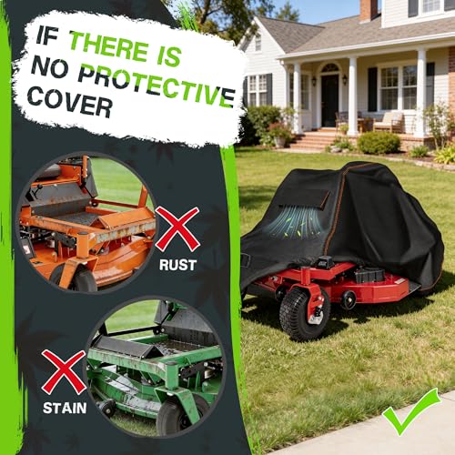 Garden Zero Turn Mower Cover Waterproof,Zero Turn Lawn Mower Covers Windproof,Mower Protector Fit with Air Vents and Elastic Straps(Zero Turn-79"L x 55"W x 46"H) - size: Zero Turn-79"L x 55"W x 46"H