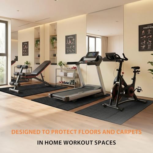Treadmill Mat 79" x 39", 4mm Thick, for Under Treadmill, Walking Pad & Exercise Bike on Carpet & Hardwood Floors, Diamond-Pattern Non-Slip Surface, Waterproof Floor Protector, Noise & Shock Absorbing - size: 79.1"L x 39.1"W x 0.16"Th