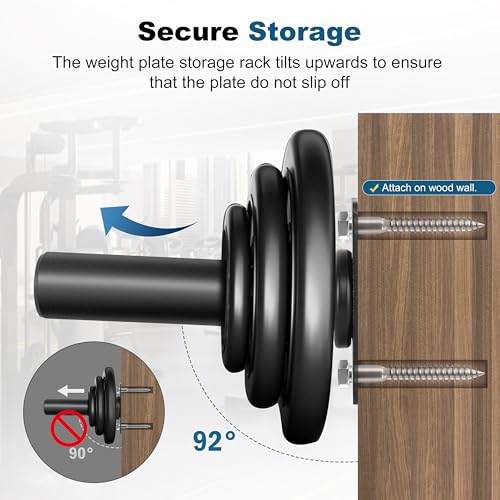 EVERYMATE Weight Plate Rack, Wall Mount Weight Plate Holder for Bumper Plates, Max Weight Capacity 330 lb, Home Gym Organizer - size: 2-inch-4Pack