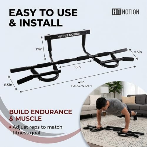 Iron Chin Up Bar Gen. 2 - Door Home Gym - Professional Quality Upper Body Workout Bar - Adjustable for Doors 24” to 32” - Quick, Easy Assembly No Tools - Built to Last - High Density Foam Grips
