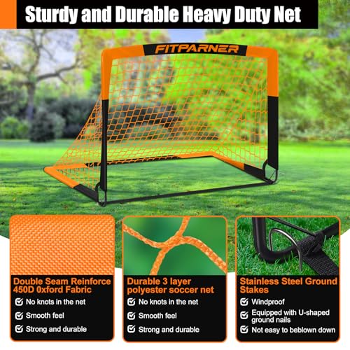 Kids Soccer Goals for Backyard Set - 2 Pack of Portable Pop Up Soccer Nets with Ball,Cones,Complete Training Equipment Kit for Toddler,Youth,Kids Age 3-14,Outdoor Sports Game - color: Orange Black, style: 6x4 FT