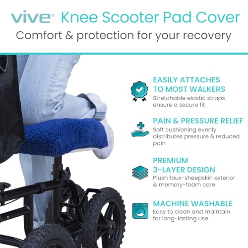 Vive Mobility Knee Scooter Pad Cover - Soft Plush Adult Sheepskin Memory Foam Cushion, Walker Accessory for Knee Roller, Padded Accessories Leg Cart Improves Comfort with Injury, Universal Fit (Blue) - color: Blue