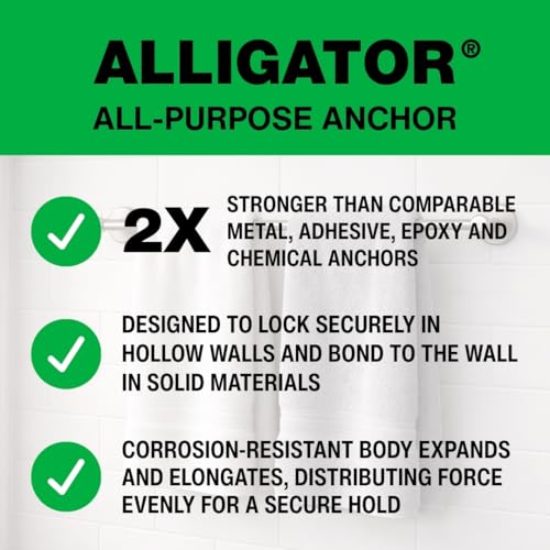 TOGGLER Alligator AF5 Wall Anchors with Screws, 3/16" Pack of 6 | Heavy-duty polypropylene wall anchors with screws for drywall, concrete, brick, and stone. Fits #4–#9 screws - size: 6 Pack w/ Screws