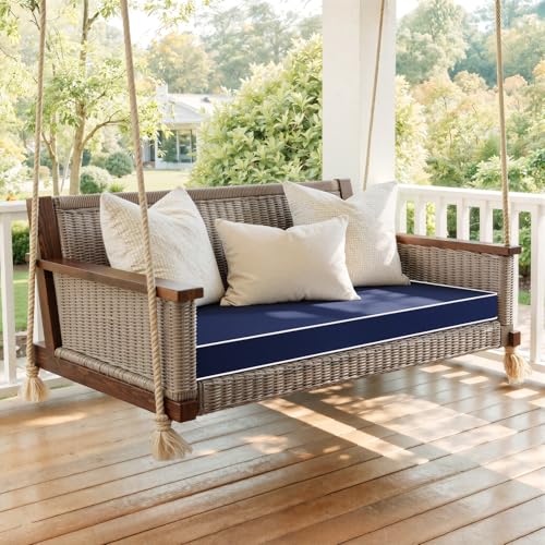 MIULEE Navy Blue 48x18x3 Inch Outdoor Bench Cushion with Adjustable Straps | Waterproof Patio Chair Cushion, Set of 1, for Swing Patio Furniture, 3-Year Color Fastness, Garden Sofa Couch - color: Navy Blue, size: 48 x 18 x 3 Inch