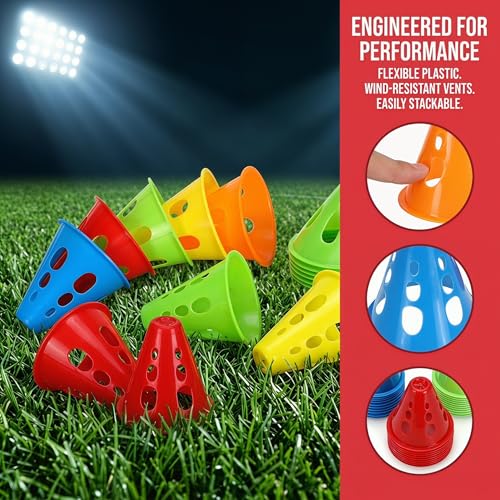 Jucoan 50 Pack 3 Inch Mini Sports Cones, Bright Colored Plastic Soccer Cones Agility Sports Training Cones for Kids Football Basketball Drills Field Markers Roller Skating Indoor Outdoor Games