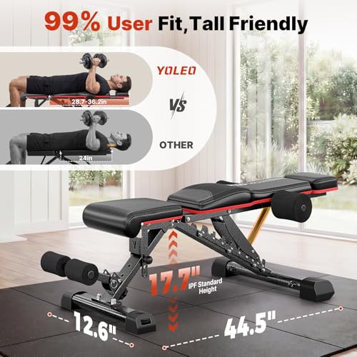 YOLEO Adjustable Weight Bench with Bench Press Stand, Foldable Workout Bench with Extended Head/Elbow Pad(for Users up to 7') - color: Black
