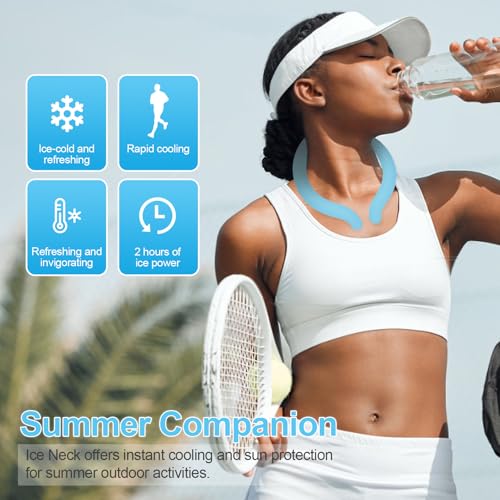 Neck Cooling Tube with Cold Insulated Bag,Reusable 18℃/64℉ Ice Neck Ring Wearable Body Cooler Products for Summer (Blue) - color: Blue