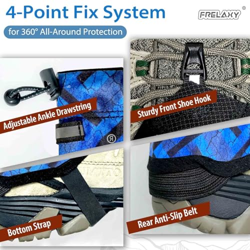 Frelaxy Ultralight Trail Gaiters, Low Shoe Gaiters for Hiking and Running | Breathable fabric, Wear-resistant design, Hypalon underfoot strap, Blocks rocks, mud, dust, Secure fit - color: Blue/Black