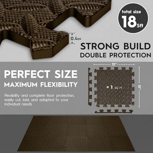 18pcs Puzzle Exercise Mat, 12.6"x12.6"x0.4", 18sqft EVA Interlocking Foam Floor Tiles, Protective, Water-Resistant Flooring for Home Gym & Workout Equipment - color: Cocoa Brown